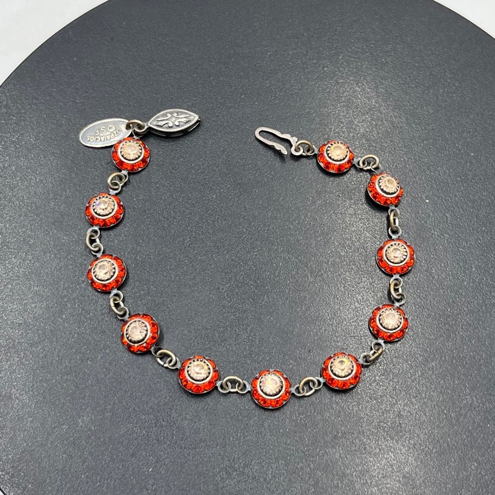 Liz Palacios San‎ Francisco Red Swarovski crystal antiqued brass Flower Bracelet